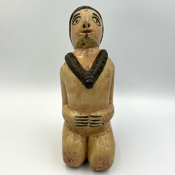 Vintage Hand-carved Wooden Figure 10" Polychrome Naturalistic Tribal Nude Statue - Picture 5 of 8